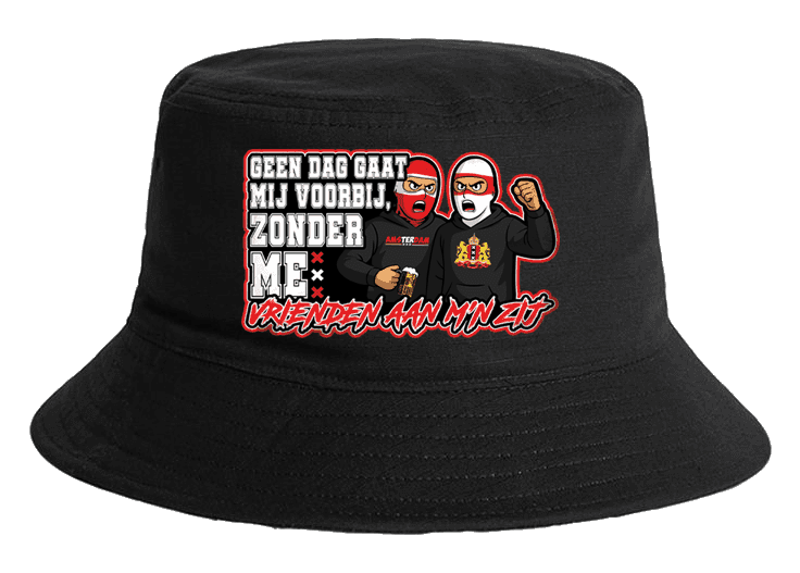Geen dag gaat mij voorbij zonder me vrienden aan m'n zij Kapelusz typu bucket